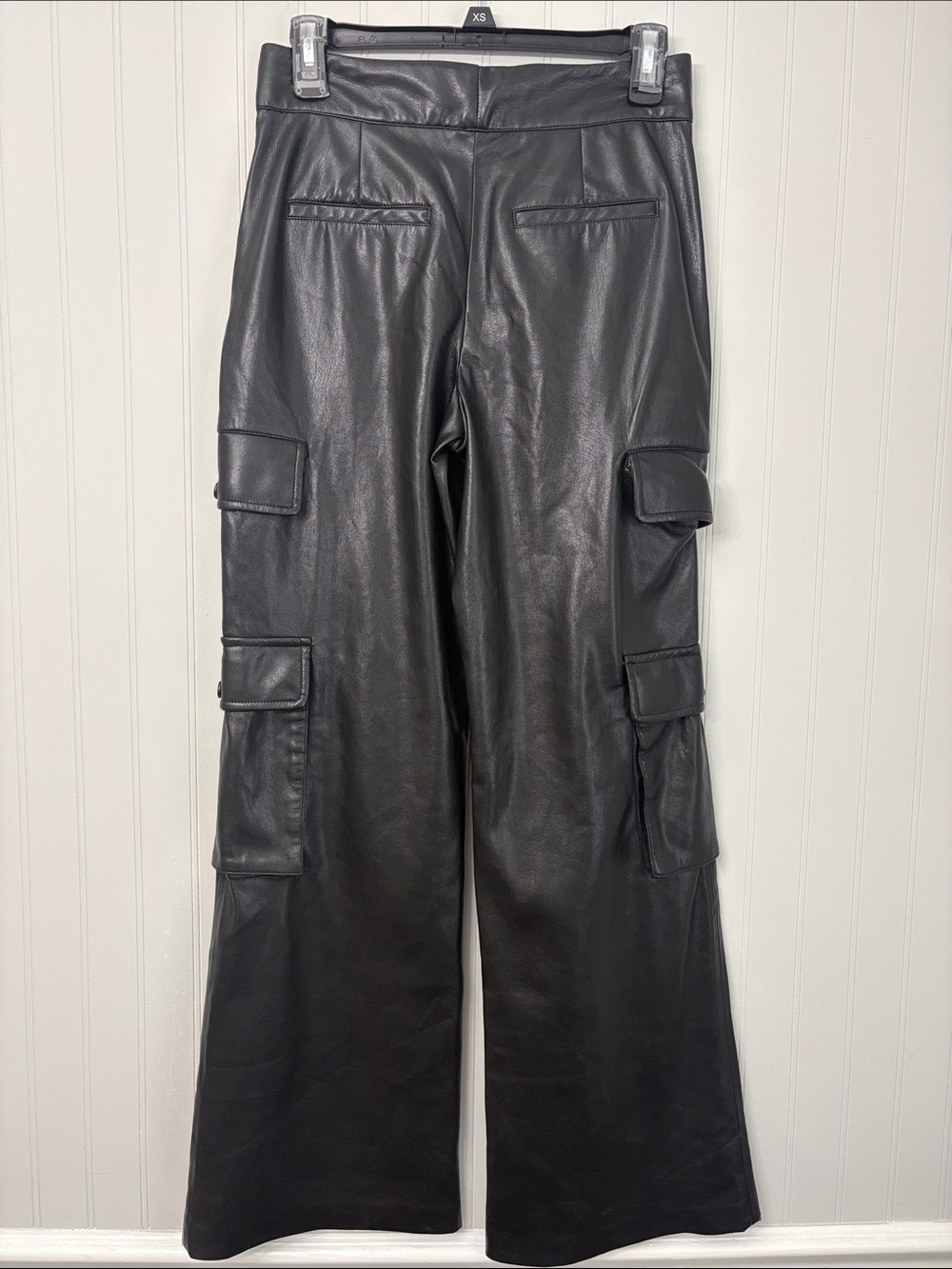 Alice + Olivia Hayes Vegan Faux Leather Cargo Wide Leg Pant Women Size 2 Black - Picture 4 of 11